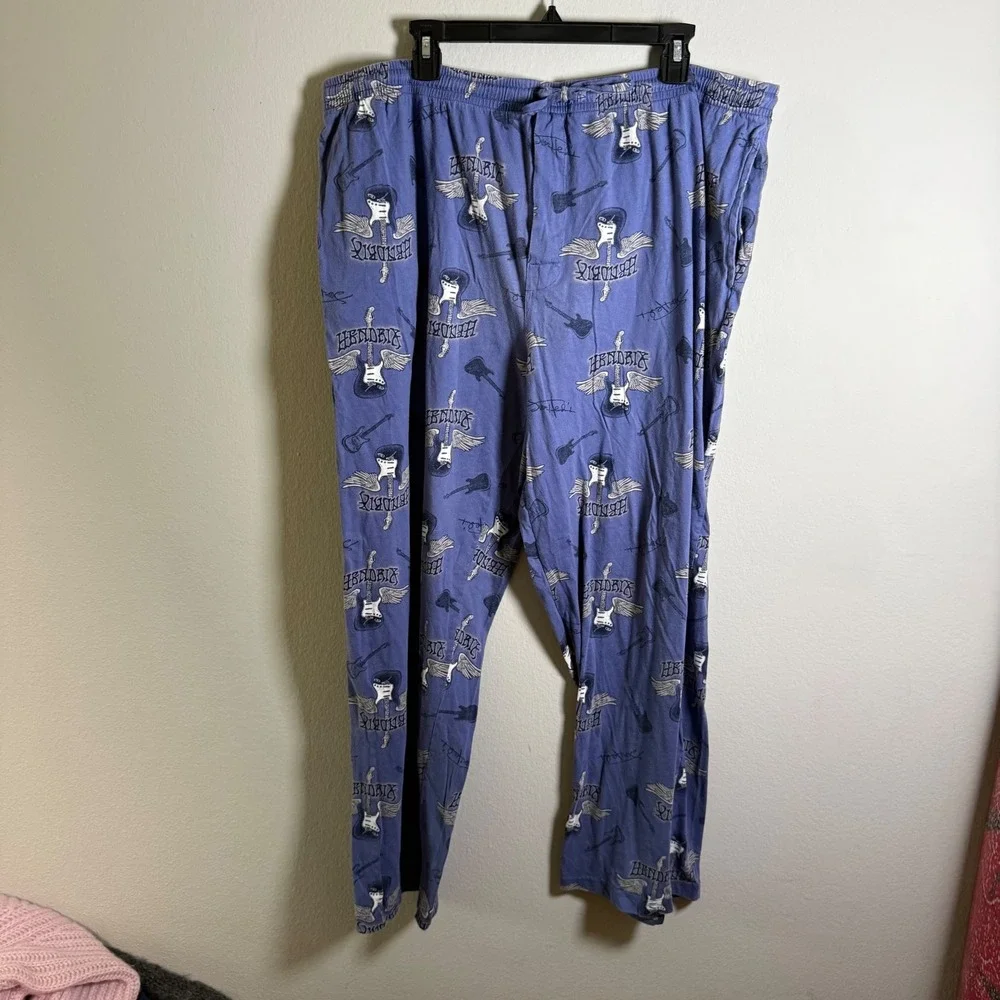 Jimi Hendrix Mens Blue Winged Guitar Print Pajama Pants XL Cotton Loungewear